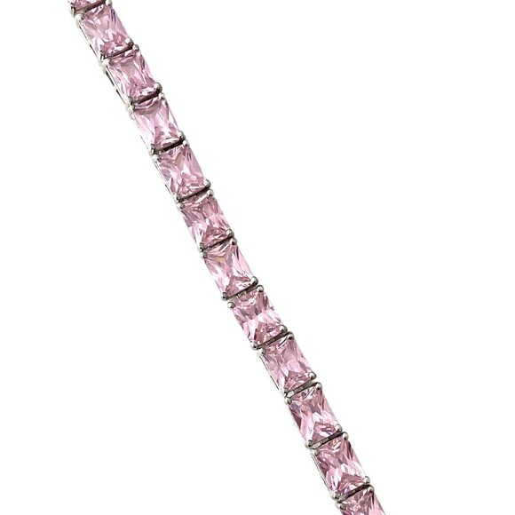 Ross-Simons 925 Sterling Silver Pink Cubic Zirconia Tennis Bracelet. Prong 7" - Picture 10 of 11